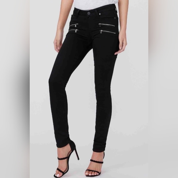 PAIGE Pants - PAIGE HIGH RISE EDGEMONT BLACK SHADOW MOTOROLA ZIP STRETCH ULTRA SKINNY JEANS